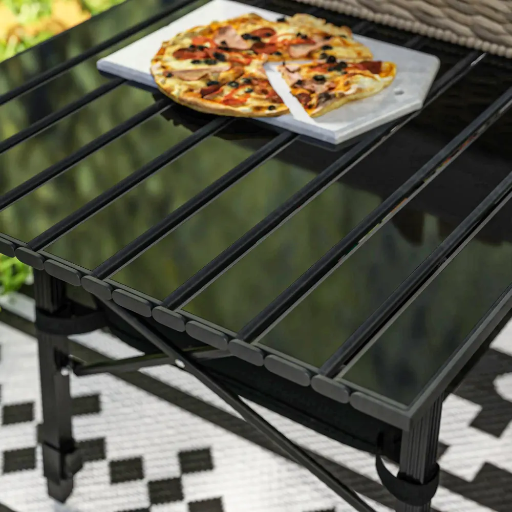 Nancy's Cattolica Picknicktafel - Campingtafel - Met Opbergruimte - Hoogte Verstelbaar - Zwart - ± 90 x 55 x 45-66 cm Aosom