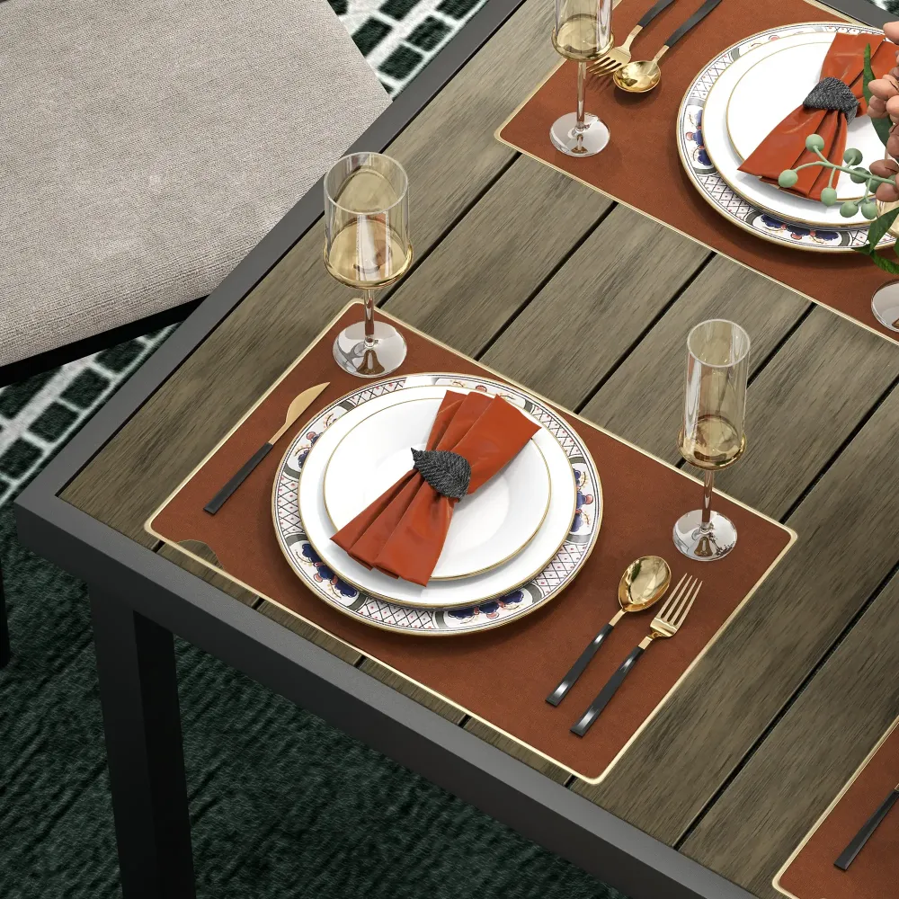 Nancy's Cogula Tuintafel - Terrastafel - Natuurlijk Hout / Zwart - ± 190 x 90 x 75 cm Aosom