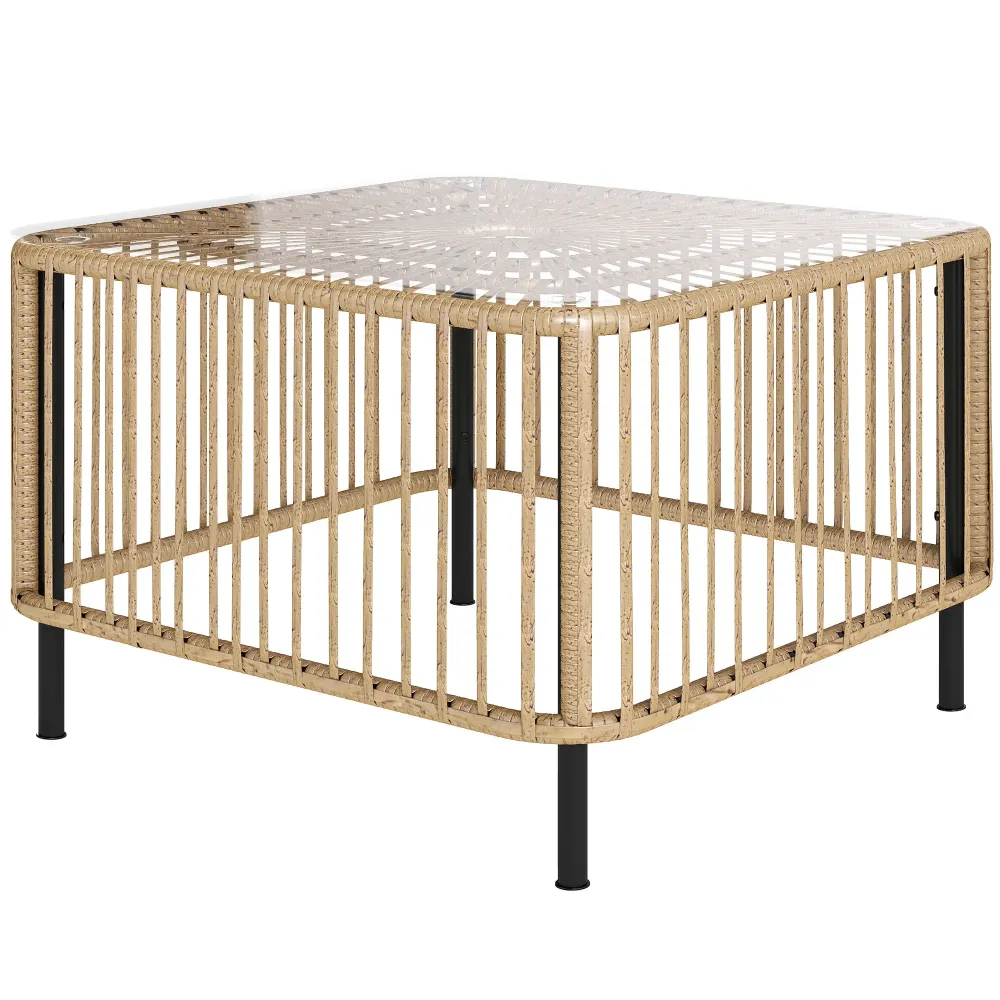 Nancy's Corinaldo Tuintafel - Terrastafel - Balkontafel - Natuurlijk Hout - Rotan / Glas - ± 65 x 65 x 45 cm Aosom