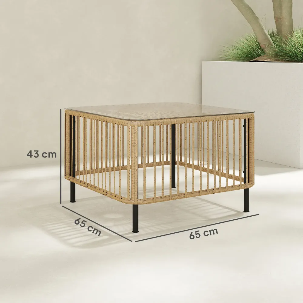 Nancy's Corinaldo Tuintafel - Terrastafel - Balkontafel - Natuurlijk Hout - Rotan / Glas - ± 65 x 65 x 45 cm Aosom
