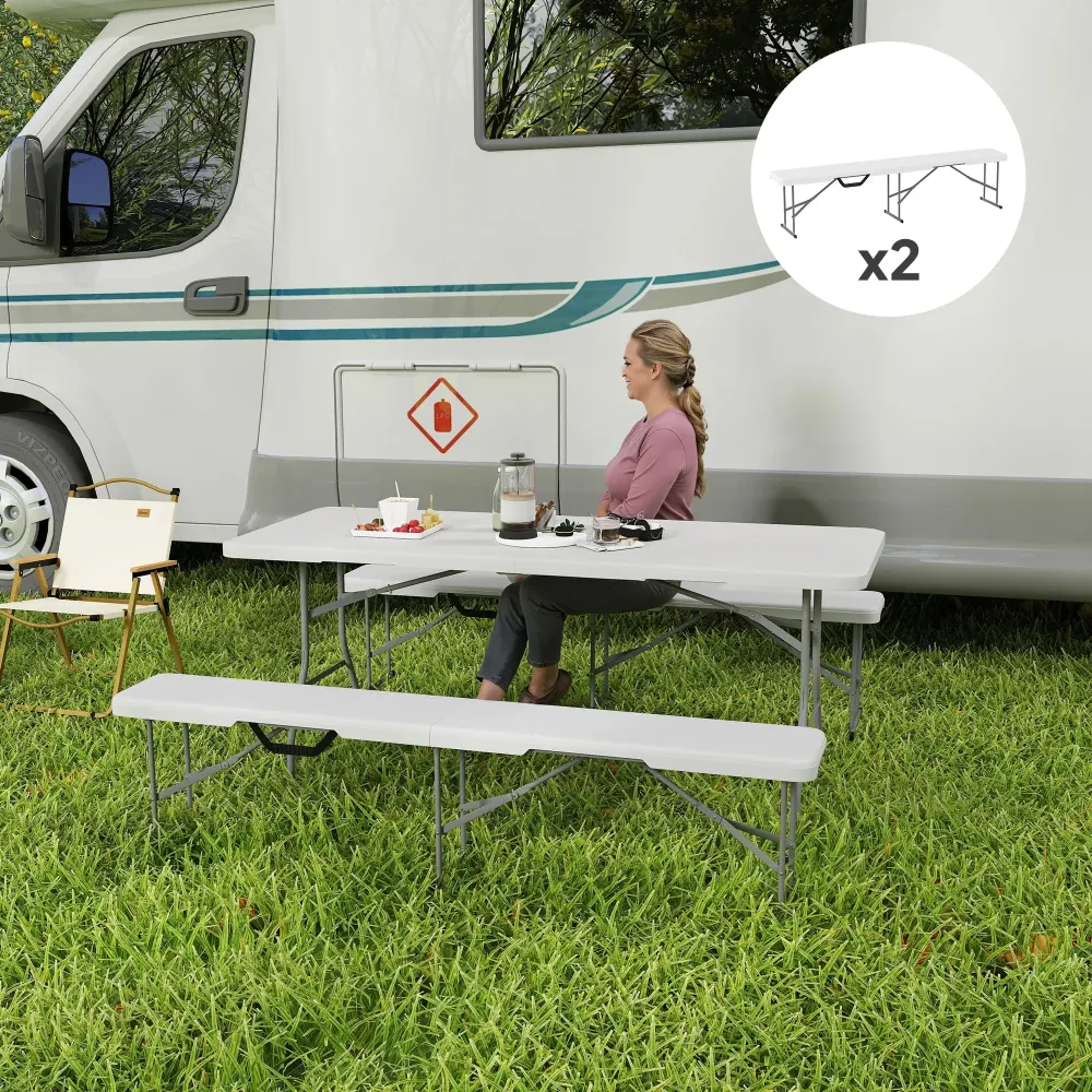 Nancy's Corsanico Campingbanken - Picknickbanken - Set van 2 - Opvouwbaar - Wit - ± 180 x 30 x 40 cm Aosom