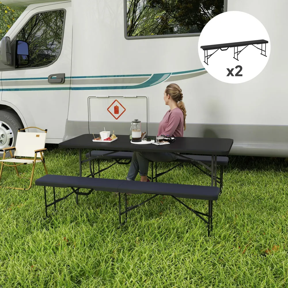 Nancy's Faver Picknickbank - Campingbank - Set van 2 - Zwart - ± 180 x 30 x 40 cm Aosom