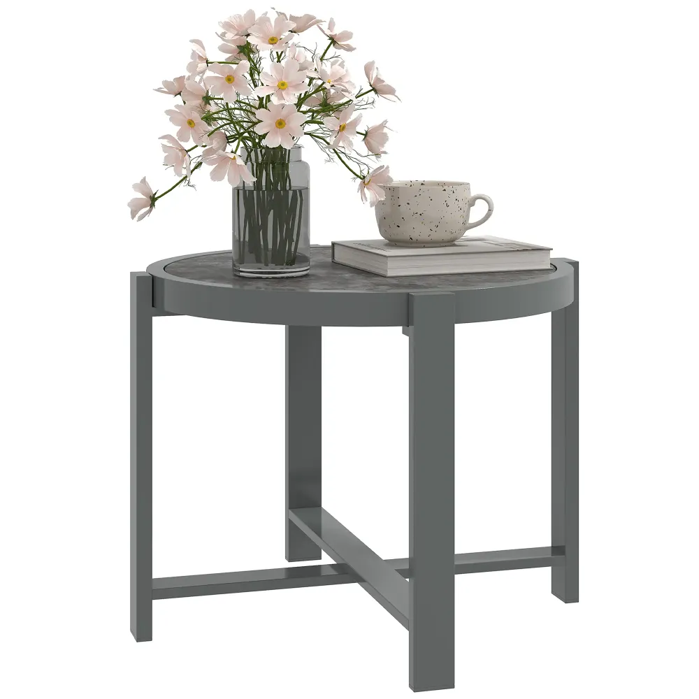 Nancy's Genova Tuintafel - Bijzettafel voor buiten - Balkontafel - Grijs - Aluminium / Glas - ± 60 x 60 x 45 cm Aosom