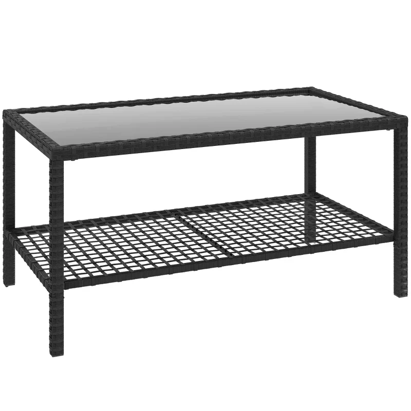 Nancy's Roburent Tuintafel - Balkontafel - Bijzettafel voor buiten - Zwart - Staal / Glas - ± 90 x 50 x 45 cm Aosom