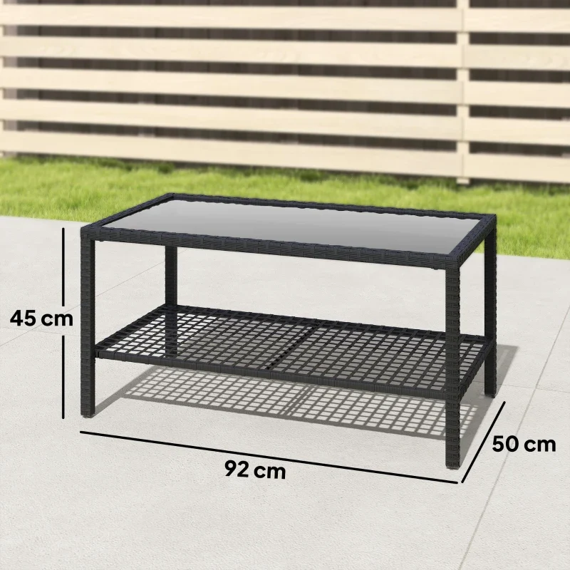 Nancy's Roburent Tuintafel - Balkontafel - Bijzettafel voor buiten - Zwart - Staal / Glas - ± 90 x 50 x 45 cm Aosom
