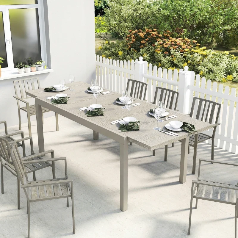 Nancy's Roddi Tuintafel - Uitschuifbare Buitentafel - Eettafel voor 8-10 Personen - Houtlook - Grijs - Aluminium / Staal -...