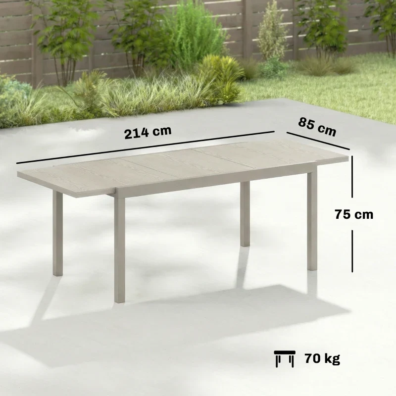 Nancy's Roddi Tuintafel - Uitschuifbare Buitentafel - Eettafel voor 8-10 Personen - Houtlook - Grijs - Aluminium / Staal -...