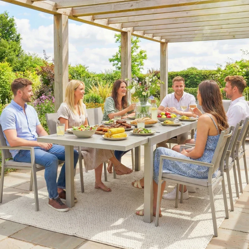 Nancy's Roddi Tuintafel - Uitschuifbare Buitentafel - Eettafel voor 8-10 Personen - Houtlook - Grijs - Aluminium / Staal -...