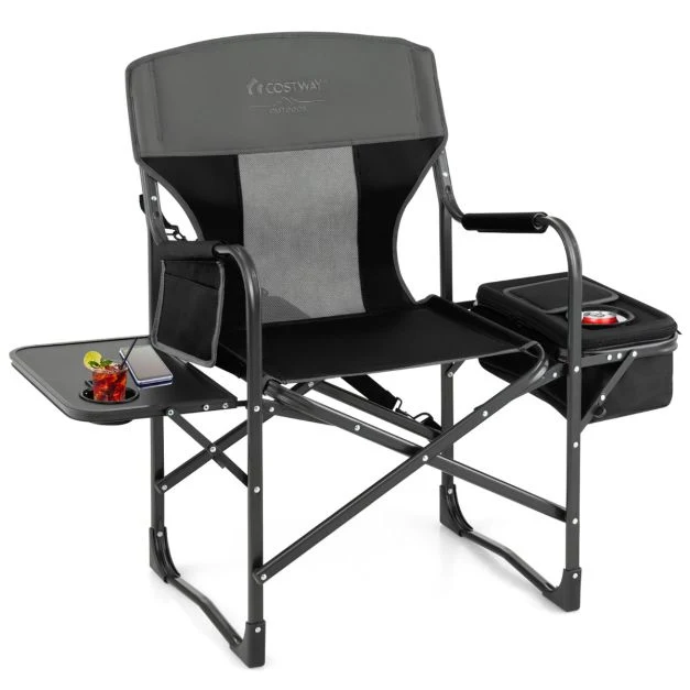 Nancy's Concelho Campingstoel met Zijtafel - Kampeerstoel - Klapstoel - Zwart / Grijs Costway