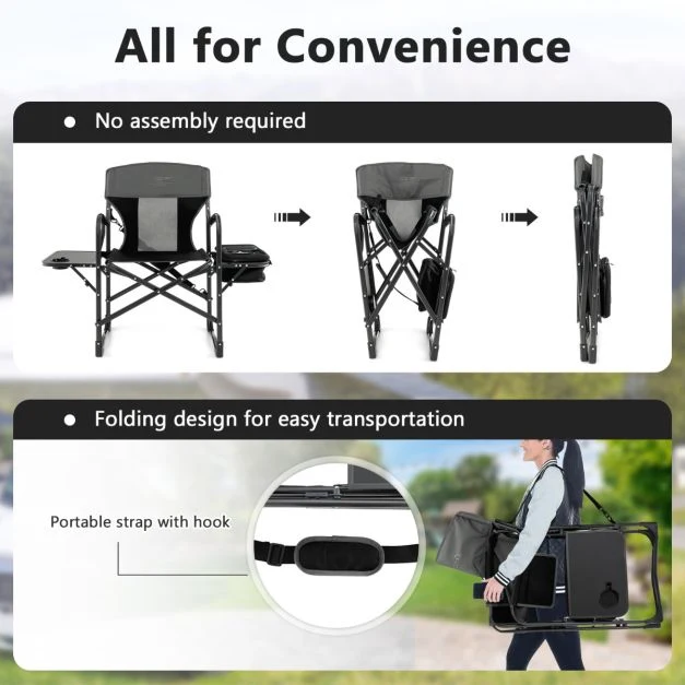 Nancy's Concelho Campingstoel met Zijtafel - Kampeerstoel - Klapstoel - Zwart / Grijs Costway