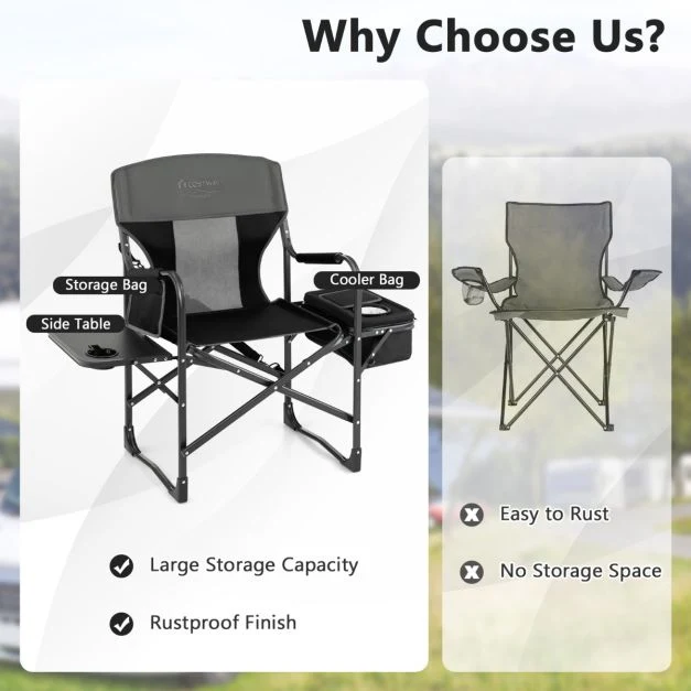 Nancy's Concelho Campingstoel met Zijtafel - Kampeerstoel - Klapstoel - Zwart / Grijs Costway