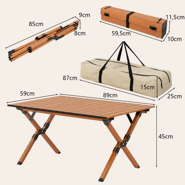 Nancy's Granja Campingtafel - Kampeertafel - Picknicktafel - Natuurlijk - ± 90 x 60 x 45 cm Costway