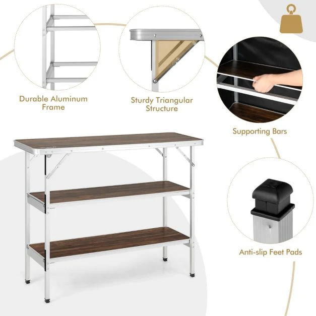 Nancy's Runa Campingtafel - Kampeertafel - Opvouwbaar - Koffie / Zwart - ± 110 x 40 x 90 cm Costway
