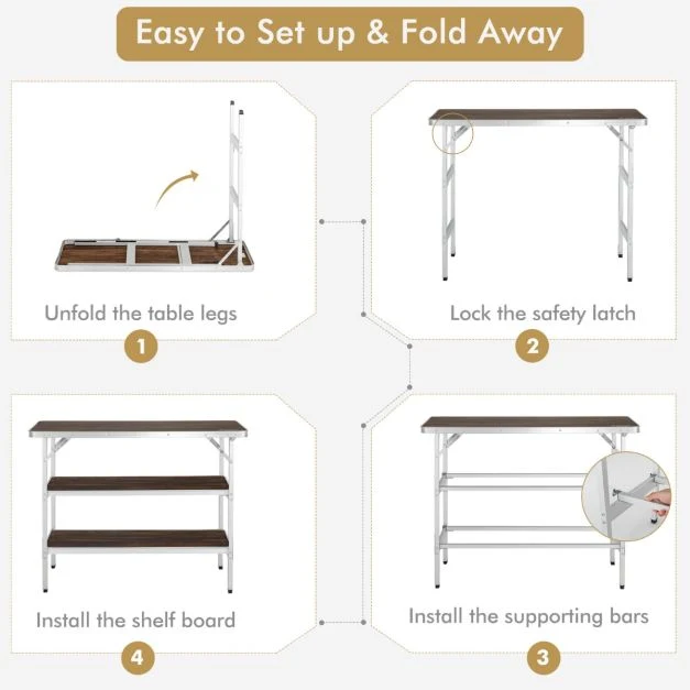 Nancy's Runa Campingtafel - Kampeertafel - Opvouwbaar - Koffie / Zwart - ± 110 x 40 x 90 cm Costway