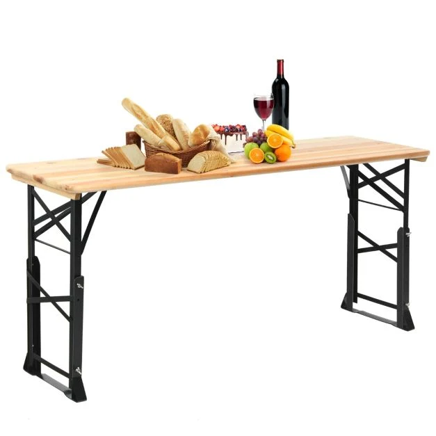 Nancy's Terrenho Biertafel - Campingtafel - Picknicktafel - Kampeertafel - Hout - ± 170 x 50 x 75-105 cm Costway