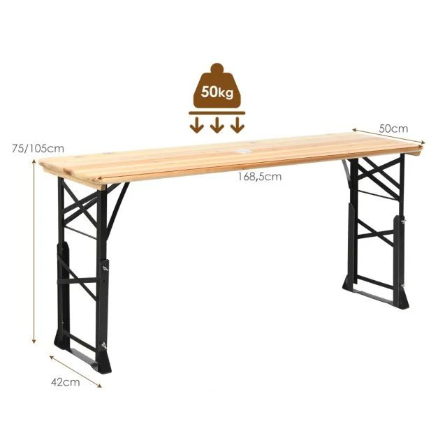 Nancy's Terrenho Biertafel - Campingtafel - Picknicktafel - Kampeertafel - Hout - ± 170 x 50 x 75-105 cm Costway
