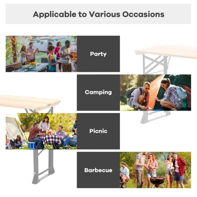Nancy's Terrenho Biertafel - Campingtafel - Picknicktafel - Kampeertafel - Hout - ± 170 x 50 x 75-105 cm Costway