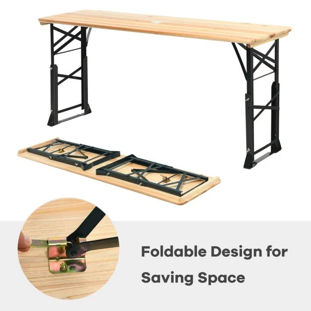 Nancy's Terrenho Biertafel - Campingtafel - Picknicktafel - Kampeertafel - Hout - ± 170 x 50 x 75-105 cm Costway