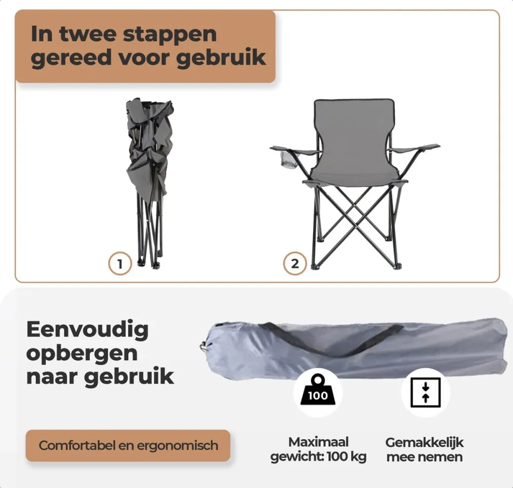 EASTWALL Campingstoel opvouwbaar Grijs Eastline International B.V.