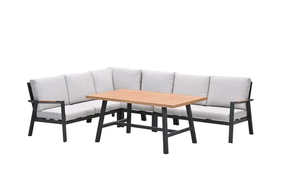 Elati lounge-dining hoekset-5-delig-c.black - sand - light teaklook Garden Impressions