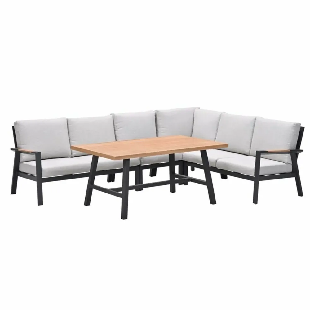 Elati lounge-dining hoekset-5-delig-c.black - sand - light teaklook Garden Impressions