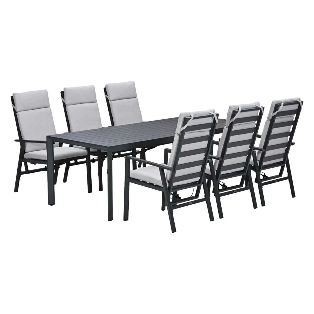 Garden Impressions Kasper tuinset 7-delig - tuintafel 220x93 cm donker grijs