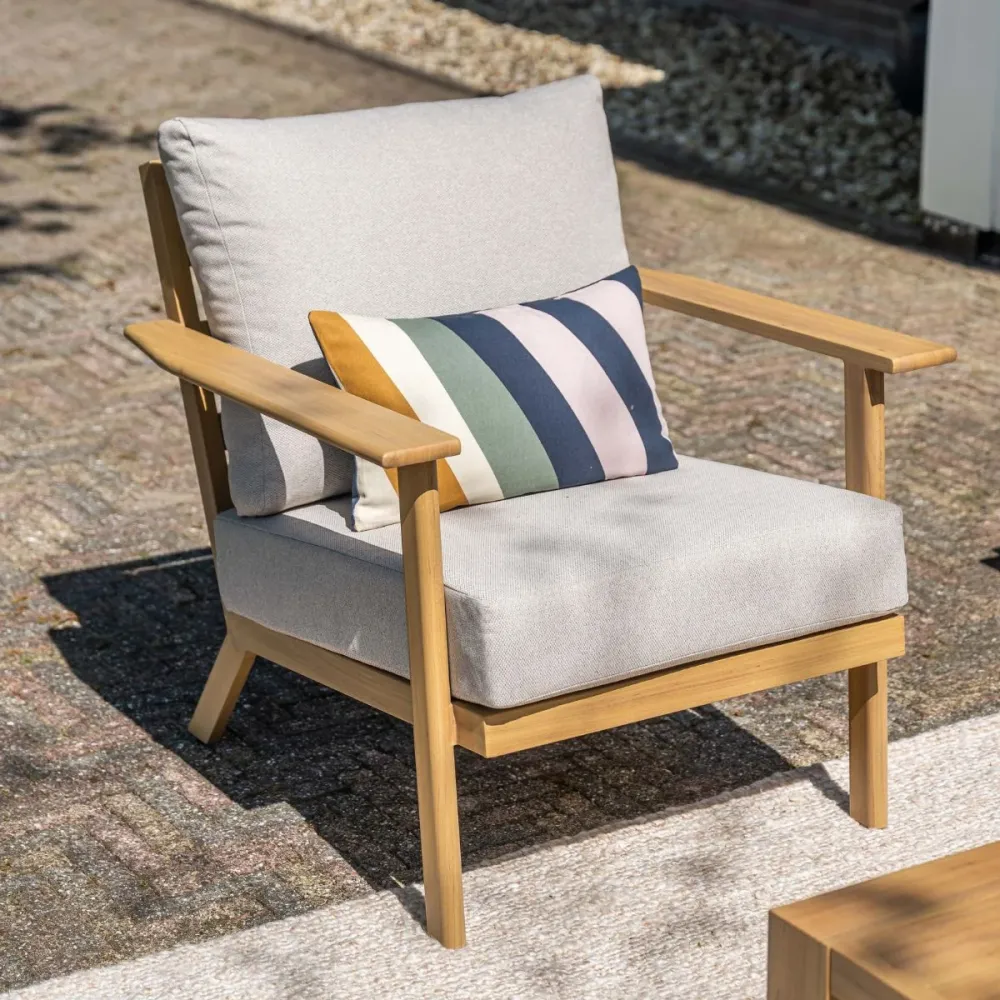 Garden Impressions Loungestoel Ariane light teak look incl voetenbank
