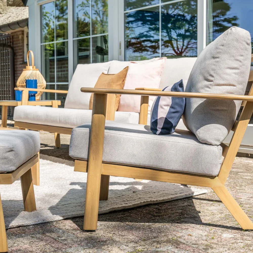 Garden Impressions Loungestoel Ariane light teak look incl voetenbank