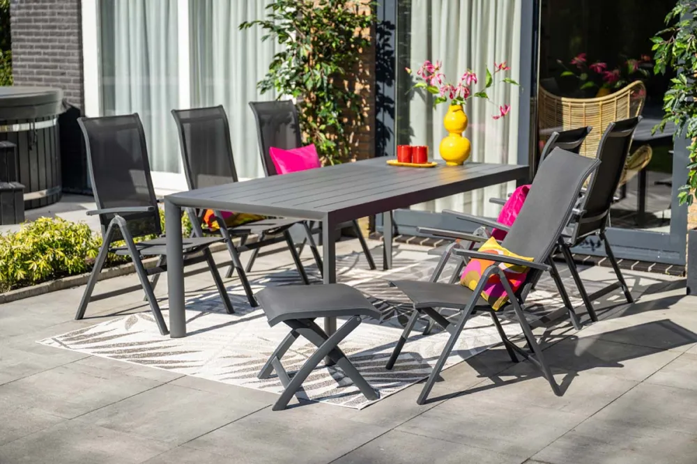 Garden Impressions Osaka verstelbare tuinstoelen set van 4 – carbon black / dark grey