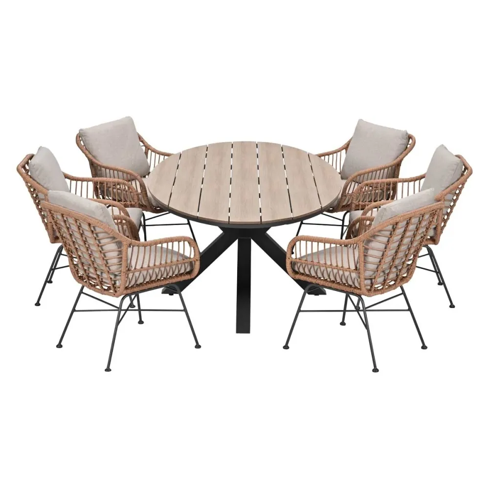 Garden Impressions Tuinset Lucas bruin 7-delig - Tulli tuintafel ovaal 220x115 cm