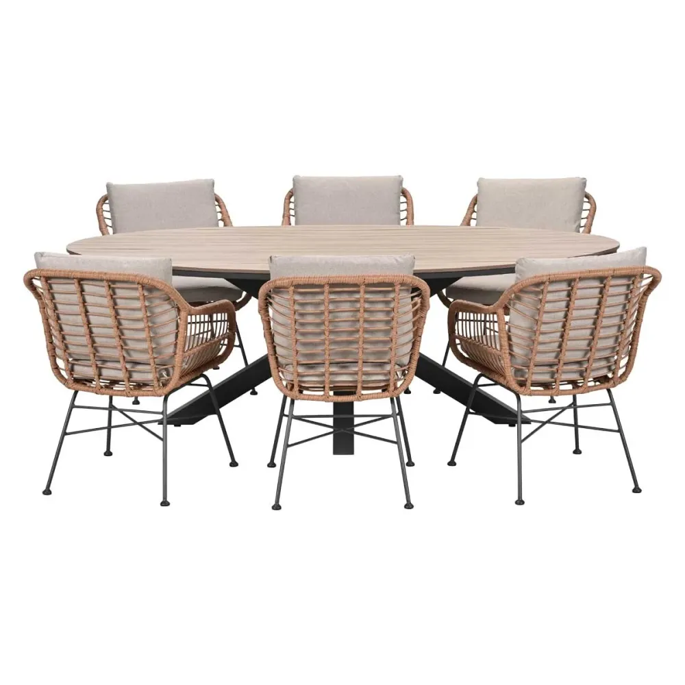Garden Impressions Tuinset Lucas bruin 7-delig - Tulli tuintafel ovaal 220x115 cm