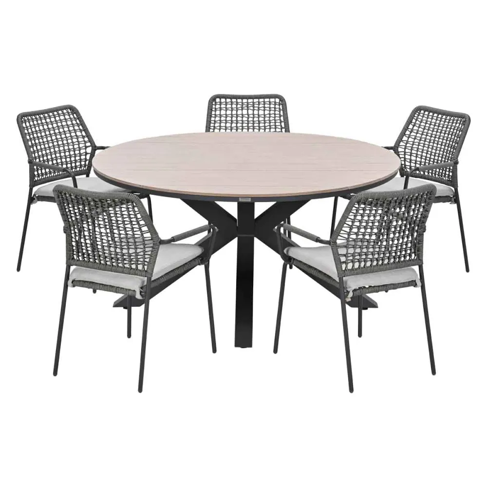 Garden Impressions Tuinset Natas grijs 6-delig - Tulli tuintafel Ø148 cm
