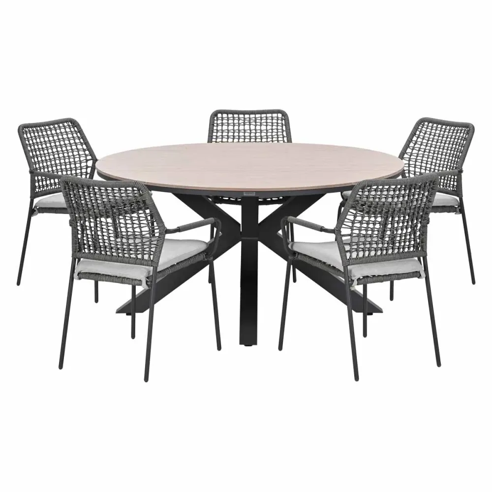 Garden Impressions Tuinset Natas grijs 6-delig - Tulli tuintafel Ø148 cm