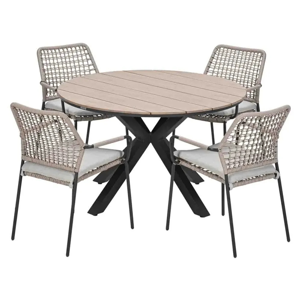 Garden Impressions Tuinset Natas sand 5-delig - Tulli tuintafel Ø122 cm