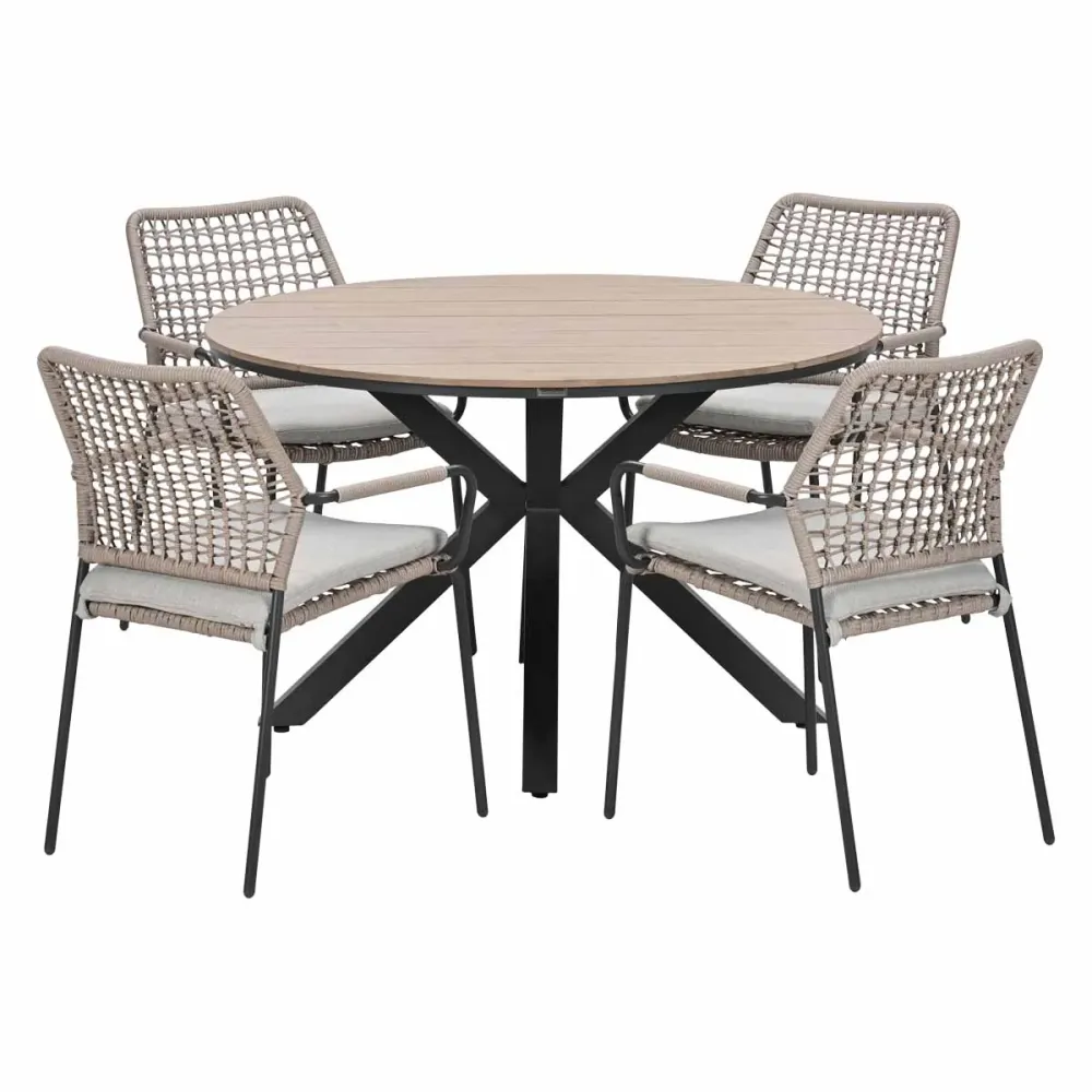 Garden Impressions Tuinset Natas sand 5-delig - Tulli tuintafel Ø122 cm