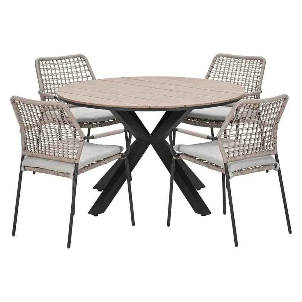 Garden Impressions Tuinset Natas sand 5-delig - Tulli tuintafel Ø122 cm