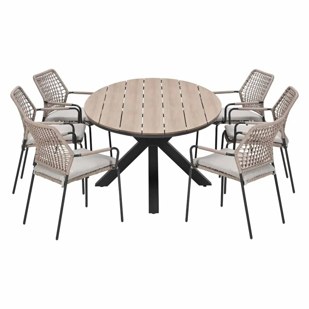 Garden Impressions Tuinset Natas sand 7-delig - Tulli tuintafel ovaal 220x115 cm