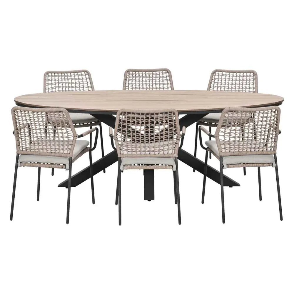 Garden Impressions Tuinset Natas sand 7-delig - Tulli tuintafel ovaal 220x115 cm
