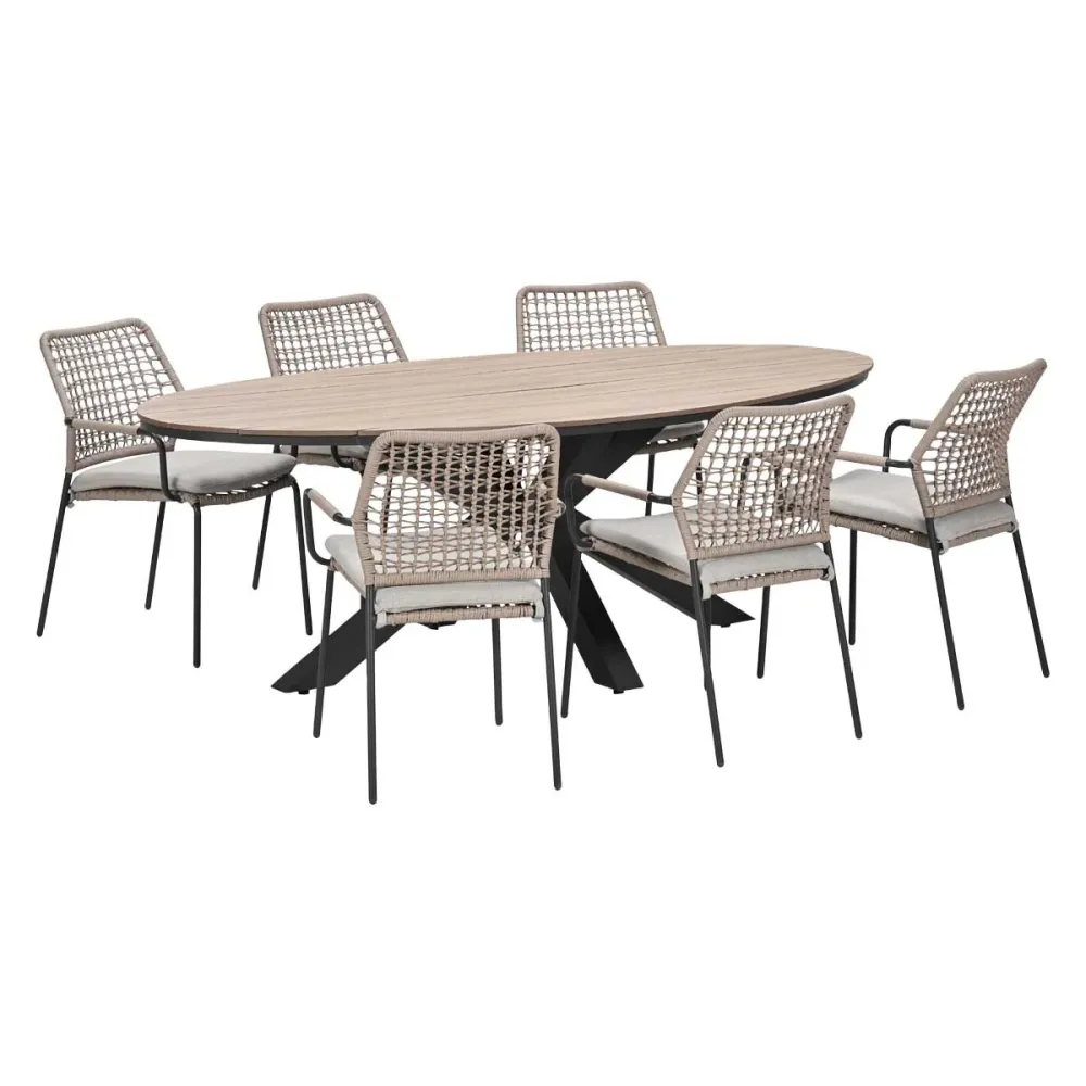 Garden Impressions Tuinset Natas sand 7-delig - Tulli tuintafel ovaal 220x115 cm