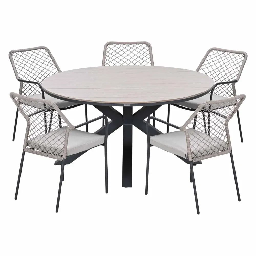 Garden Impressions Tuinset Ross 6-delig - Tulli tuintafel light teak look Ø148 cm