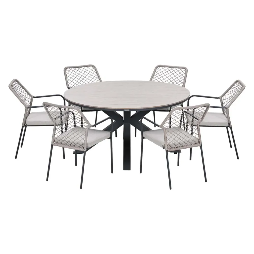 Garden Impressions Tuinset Ross 6-delig - Tulli tuintafel light teak look Ø148 cm