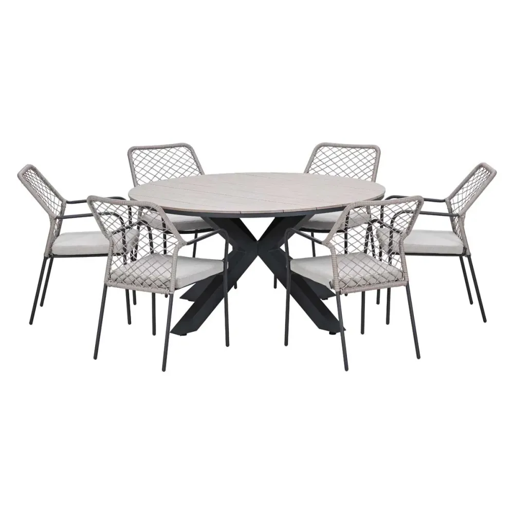 Garden Impressions Tuinset Ross 6-delig - Tulli tuintafel light teak look Ø148 cm