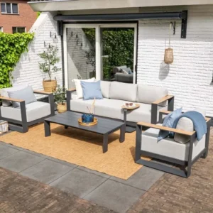 Levanto 5-persoons loungeset - aluminium -teaklook- Garden Impressions