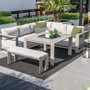 Lounge hoekbank Levanto - 7-persoons - taupe - hoge tafel - 3 delen Garden Impressions