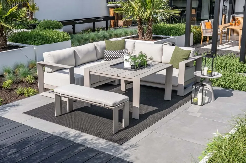 Lounge hoekbank Levanto - 7-persoons - taupe - hoge tafel - 3 delen Garden Impressions