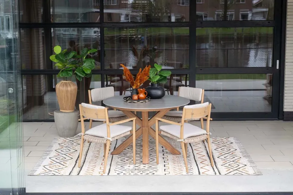 Lowland tafel - Ø120 cm - light teaklook - Centostone Napoli sand Garden Impressions