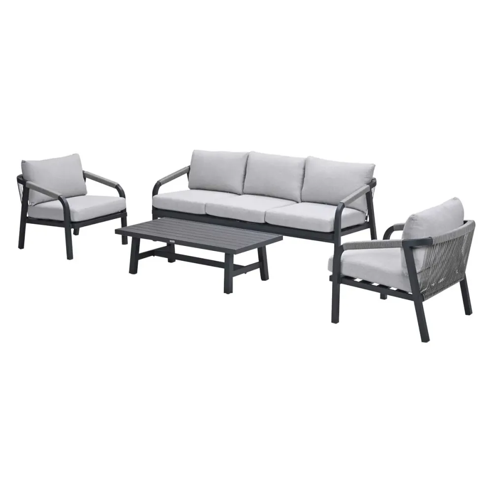 Monti loungeset - 4-dlg. - carbon black - rope taupe - valley sand Garden Impressions
