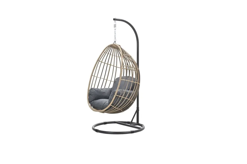 Panama hangstoel - eivorm - carbon black - natural rotan - mystic grey Garden Impressions