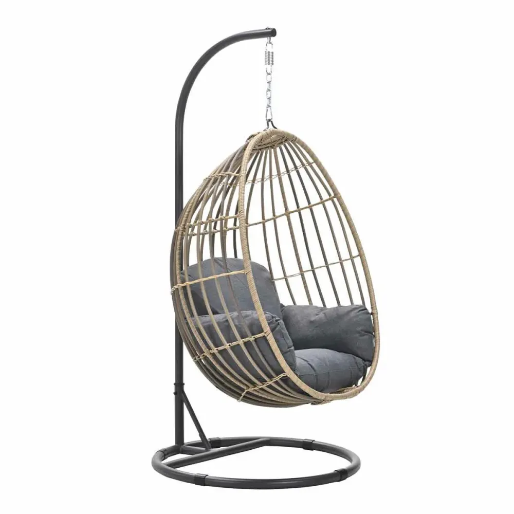 Panama hangstoel - eivorm - carbon black - natural rotan - mystic grey Garden Impressions
