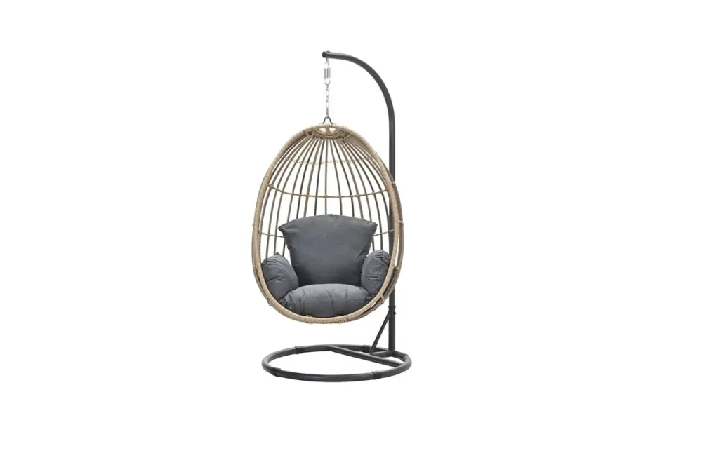 Panama hangstoel - eivorm - carbon black - natural rotan - mystic grey Garden Impressions